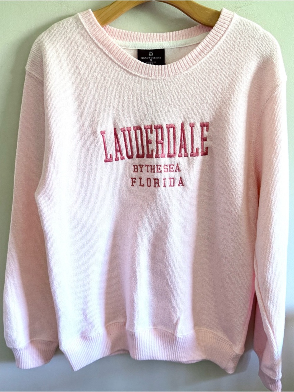 NWT Pink Embroidered Lauderdale-by-the-Sea Florida Crewneck Sweater | Small